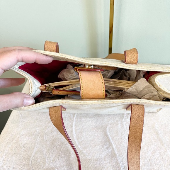 Vintage Dooney & Bourke Shoulder Tote Bag Cream Canvas Signature Logo Shopper - Picture 11 of 13